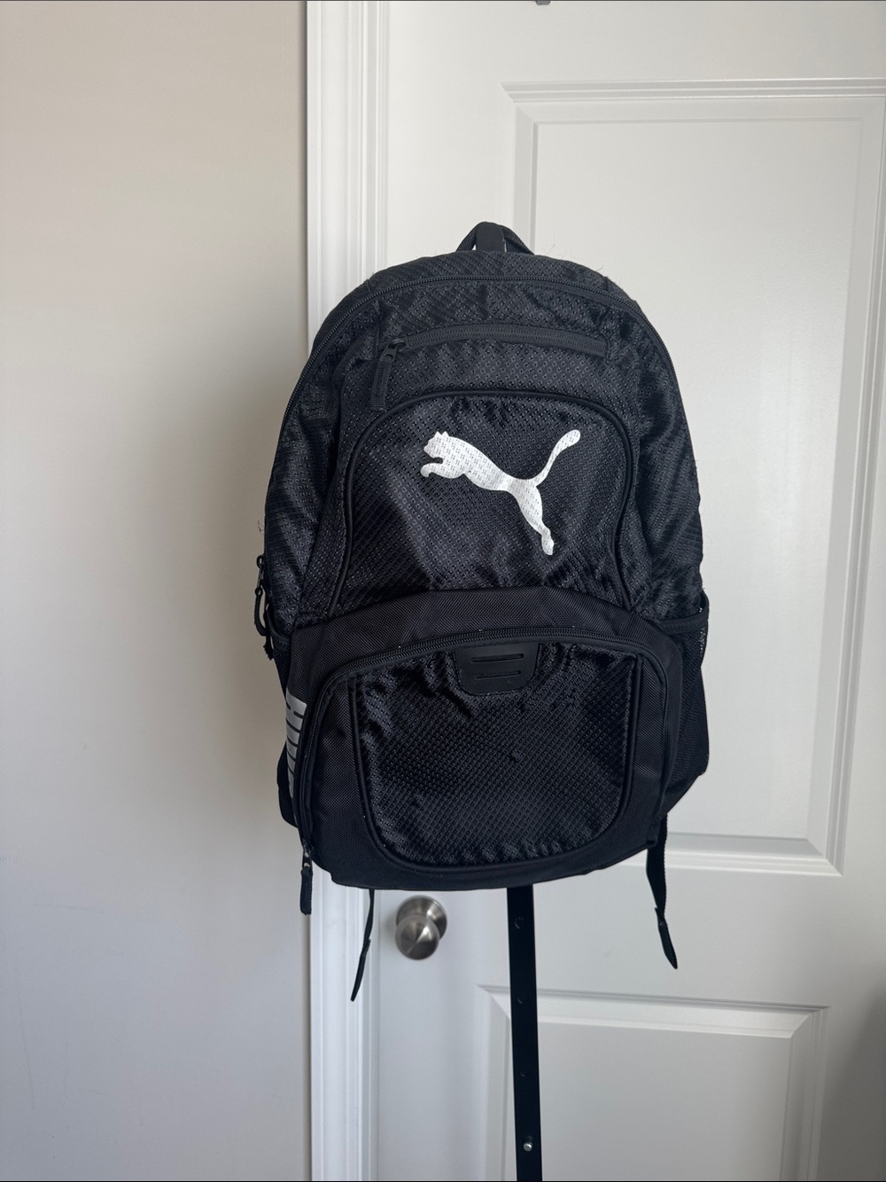 Puma Black Backpack with White Logo - Mesh Front Pocket